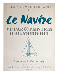 Logo des Navires de la Méditerranée avec fond maritime.