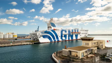 An Italian ferry, operated by GNV, docked in the South of France