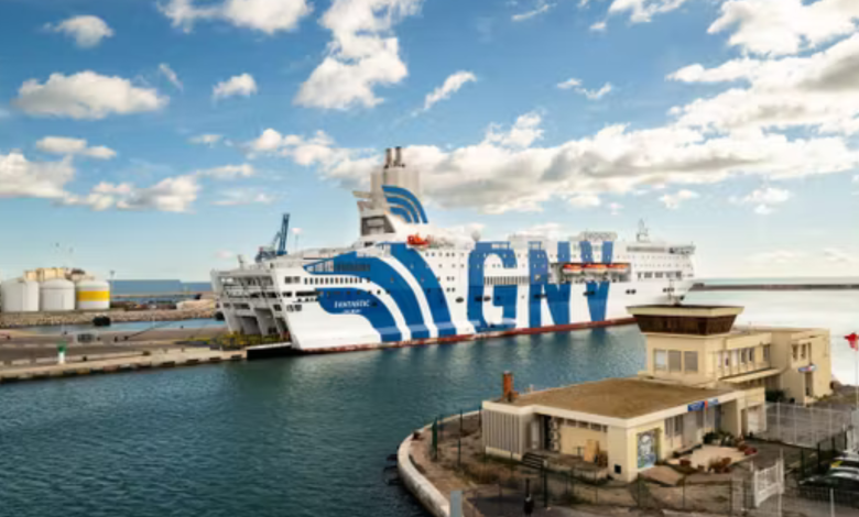 An Italian ferry, operated by GNV, docked in the South of France