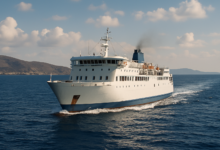 Ferry naviguant dans la Méditerranée, digitalisation des ports