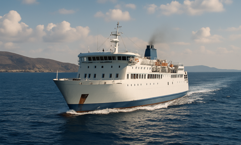 Ferry naviguant dans la Méditerranée, digitalisation des ports