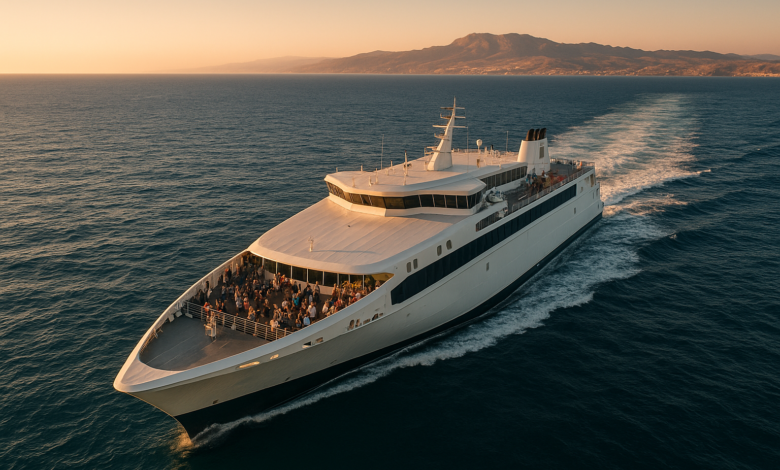 Ferries connectés sur les lignes Méditerranée–Maghreb, vue aérienne