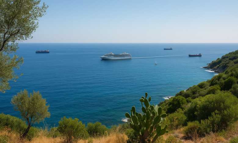 Vue de la Méditerranée avec des navires en mer
